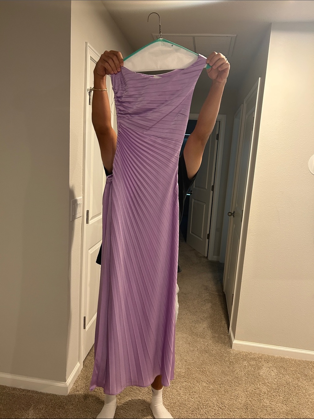 Hello Molly Lavender One-Shoulder Pleated Gown